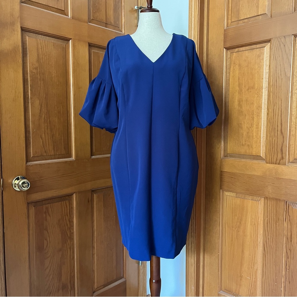 Eloquii Puff Sleeve V-Neck Sheath Dress